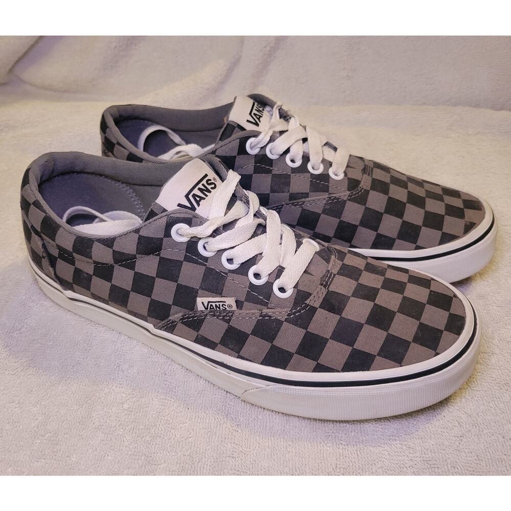 Vans Mens 7.5 Old Skool Black Gray Canvas Check Lace Up Low Skate Sneaker shoe